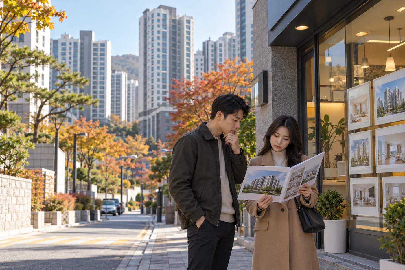 아파트와 매물을 검토하는 AI 제작 개념 이미지